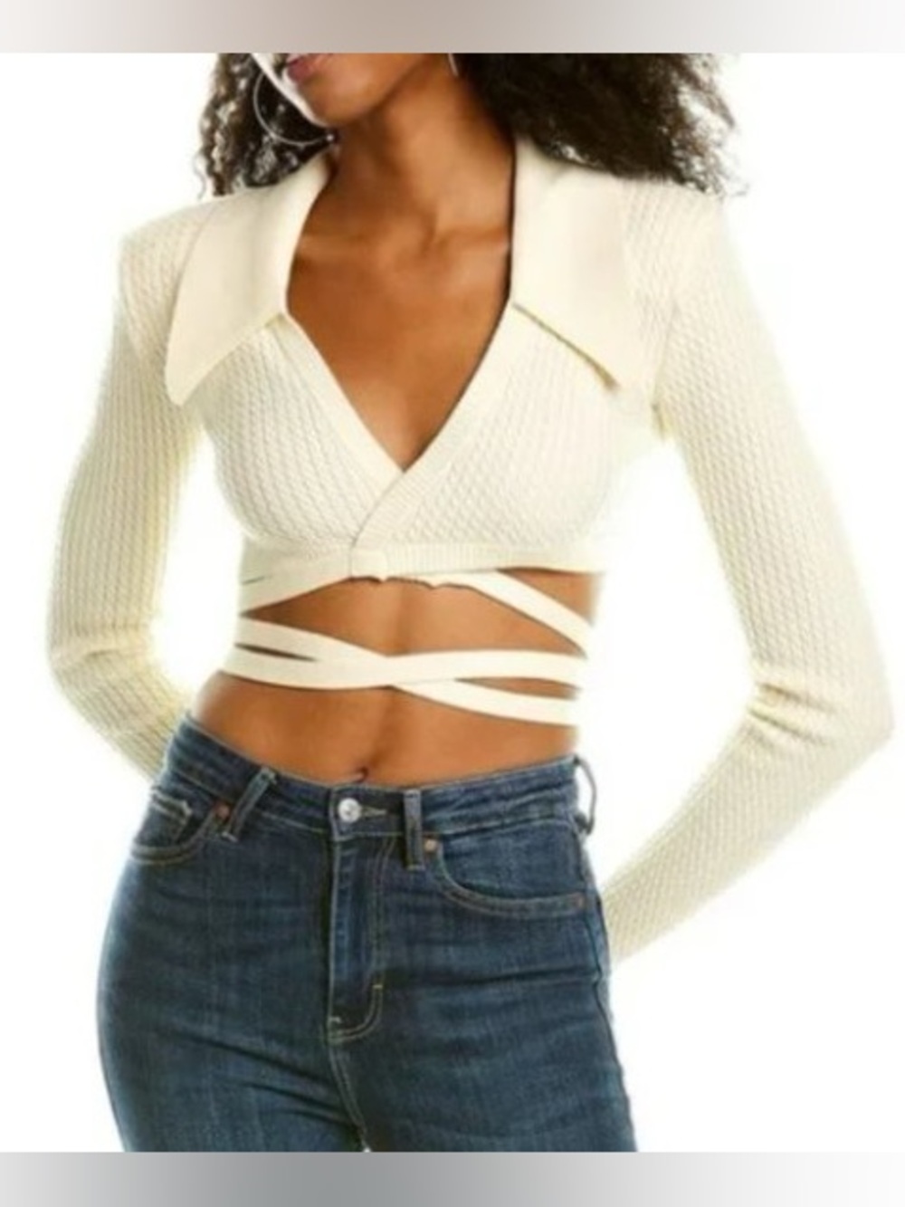 Danielle Bernstein Cream Knit Wrap Crop Top